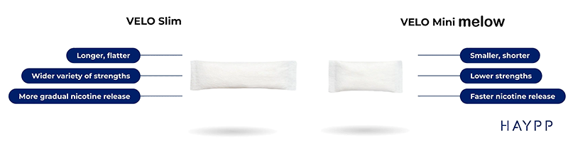 porovnanie velkosti nikotínových vreciek velo   Slim vs mini melow